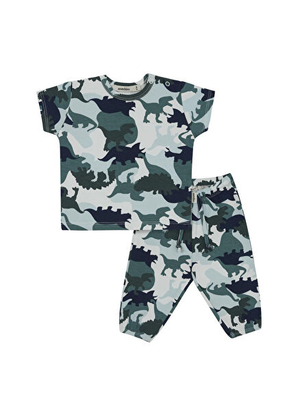 Kamuflaj Dino Desenli Pantolon & T-Shirt Erkek Bebek 2'li Set
