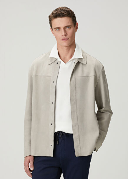 Gri Süet Deri Gömlek