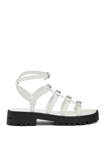 Beyaz Kadın Deri Sandalet