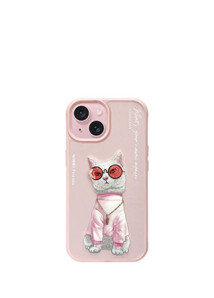 iPhone 15 Compatible 3D Glasses Chain White Cat Detailed Embroidery Embossed Cool Glasses Phone Case