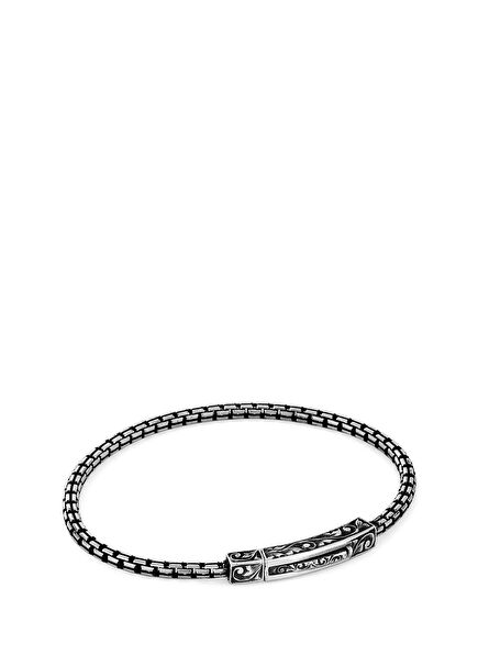 Single Lock Long Chain Men's Silver Bracelet