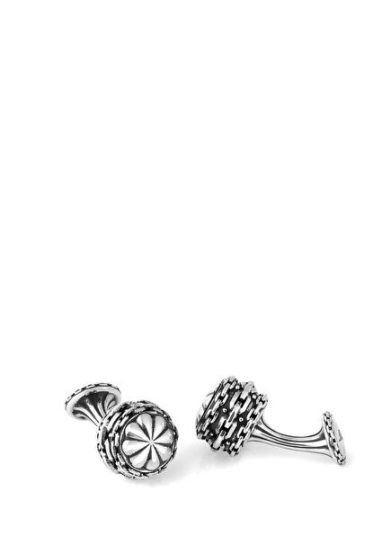 Chain Barrel Floral Cap Fx Silver Cufflink