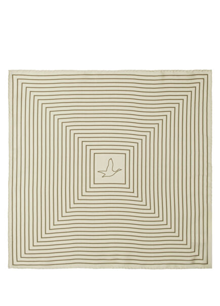 Beige Striped Silk Scarf