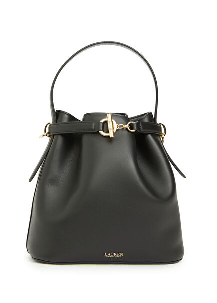 Black Women's Drawstring Leather Bag