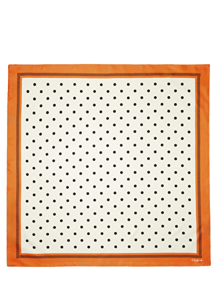 Ekru Turuncu Puantiyeli İpek Eşarp