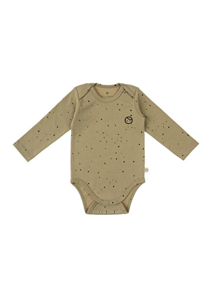 Cosmos Haki Organik Pamuk Çıtçıtlı Uzun Kollu Unisex Bebek Zıbın Body