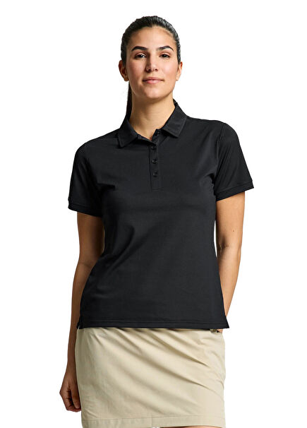 Ws Tech Pique Siyah Polo Yaka Kısa Kollu Kadın T-Shirt