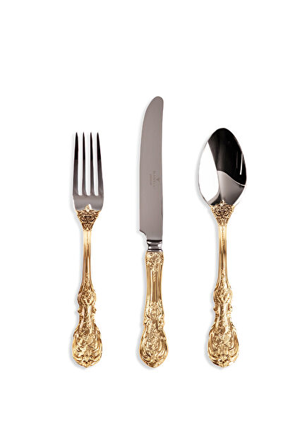 Madras Gold Steel Decorated 84 Pieces 12 Person Cutlery Set