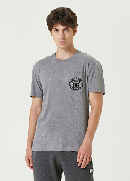 Gri Logo Nakışlı T-shirt