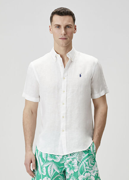 White Short Sleeve Linen Shirt