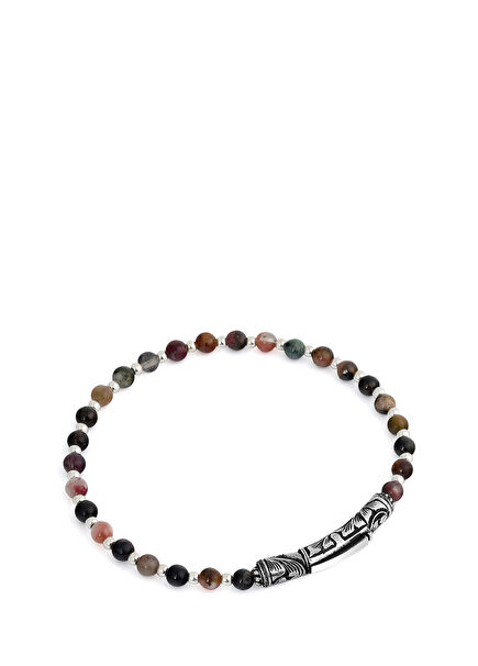 Colorblocked Beaded Men's Silver Bracelet