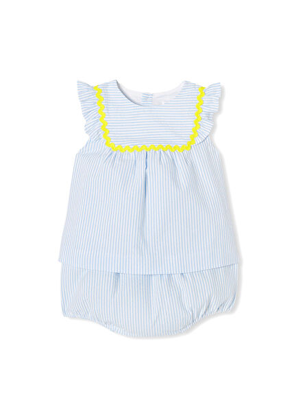 Blue Striped Ruffle Sleeve Blouse and Shorts Baby Girl Set of 2