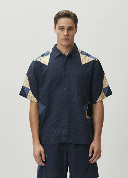 Chemise Lacivert Desen Detaylı Gömlek