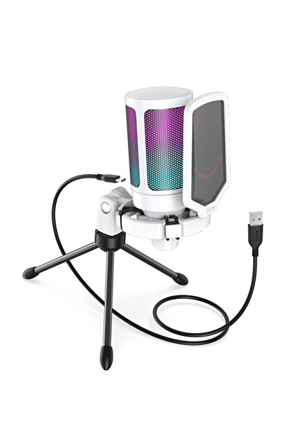 Ampligame A6VW RGB USB White Microphone
