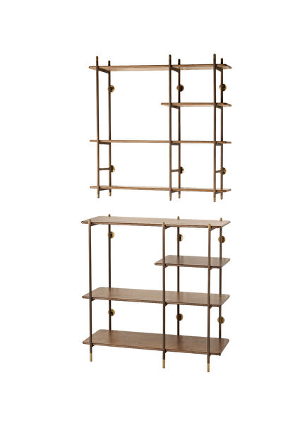 Çelen Metallic Brown Wooden Shelf Bookcase Set