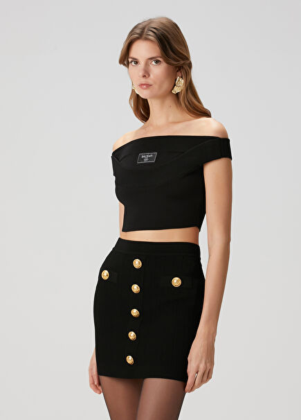 Black Double Layer Cropped Bustier