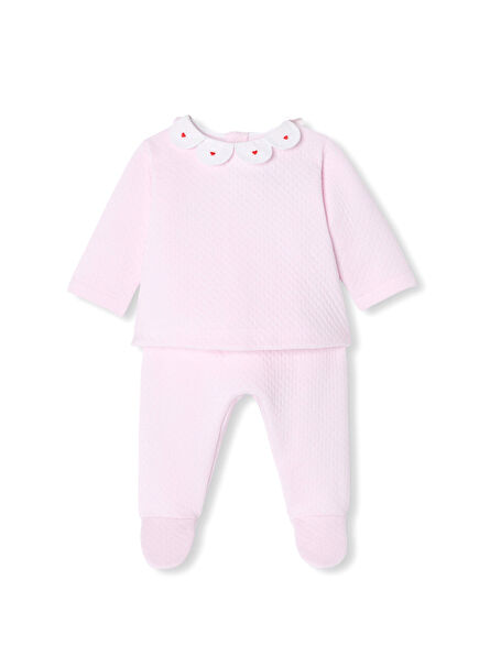 Pembe Yaka Detaylı Kız Bebek 2'li Set