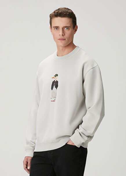 Clubby Gri Bej Oversize Sweatshirt