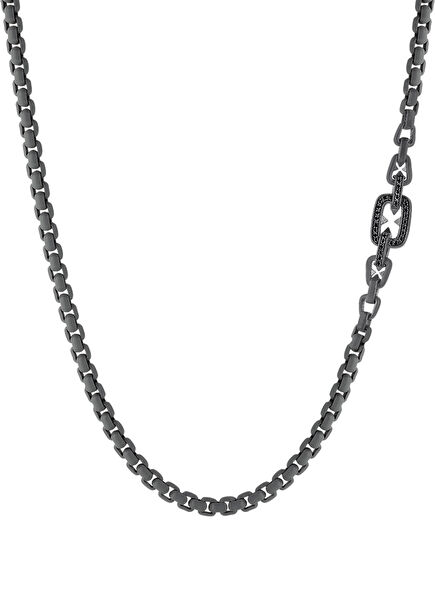 Legend Black Diamond Grey Color 925 Sterling Silver Chain Men's Necklace