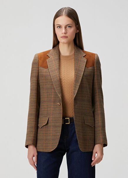 Kahverengi Desenli Yün Blazer