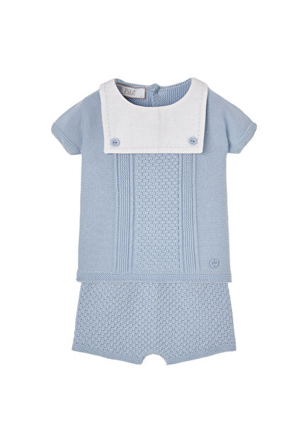 Mavi Pamuklu Kısa Kollu Bluz ve Şort Erkek Bebek 2'li Set