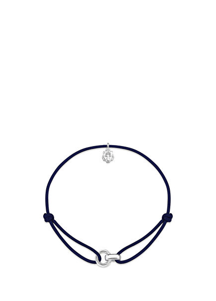 Linker Navy Blue Rope 925 Sterling Silver Unisex Bracelet