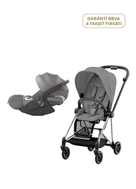 Mios Chrome Black Mirage Grey + Cloud T i-size Plus + Adaptör 3'lü Seyahat Sistem Bebek Arabası Seti
