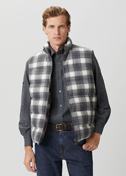 Grey Plaid Puff Vest