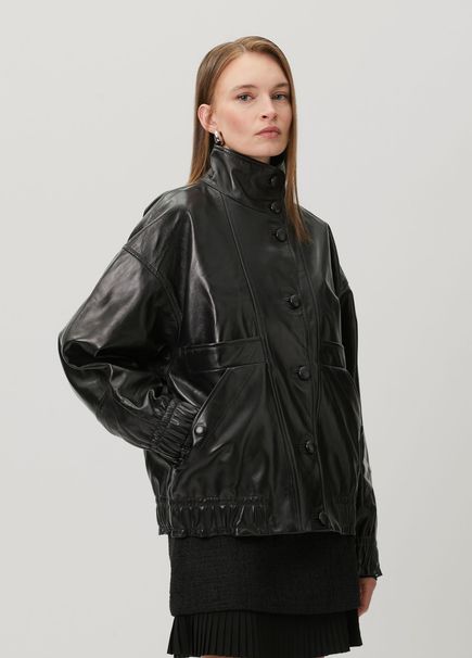 Kim Oversized Black Leather Jacket