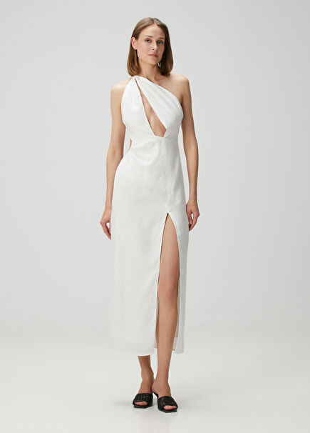 Bloom Ecru Midi Linen Dress