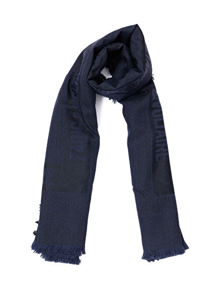 Lacivert Logo Jakarlı Erkek Şal