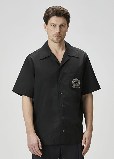 Black Poplin Hawaiian Shirt