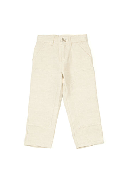 Bej Unisex Çocuk Keten Pantolon