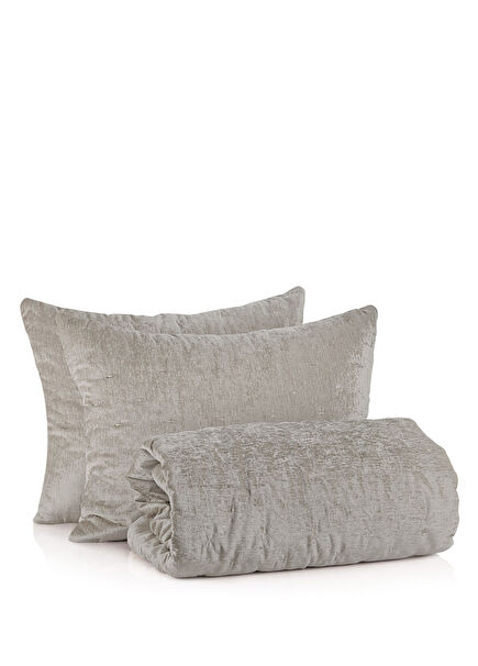 Kum Rengi Pamuk Kadife Kapitone Çift Kişilik Yatak Örtüsü Seti