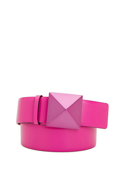 One Stud Pembe Kadın Deri Kemer