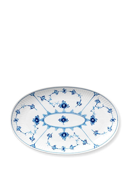 Blue Fluted Plain Porcelain Oval Serving Plate 23 cm