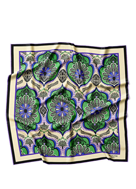 Emerald Medallion Renkli Twill İpek Kadın Eşarp