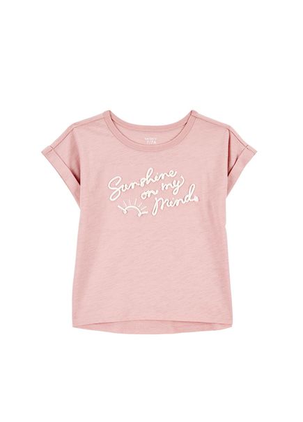 Baskılı Pembe Kısa Kollu Kız Çocuk T-shirt