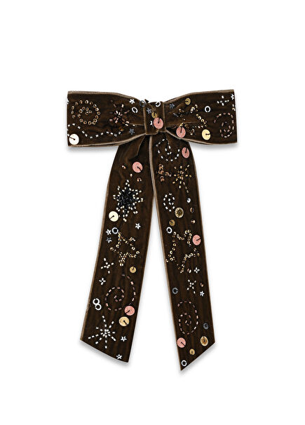 Galactic Bow Kahverengi Kadife Kadın Otomatik Toka