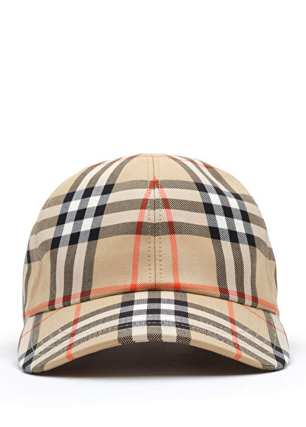 Check Cotton Baseball Beige Men's Hat