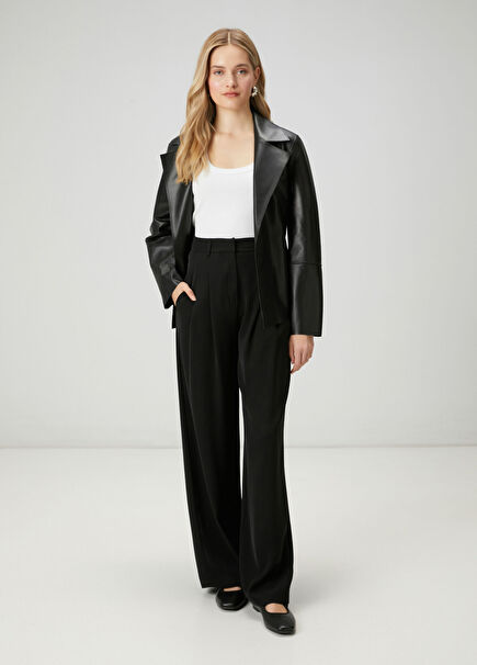 Black Double Pleated Palazzo Trousers