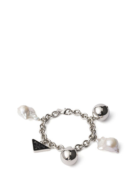 Pearl Embellished Silver Metal Women's Bracelet