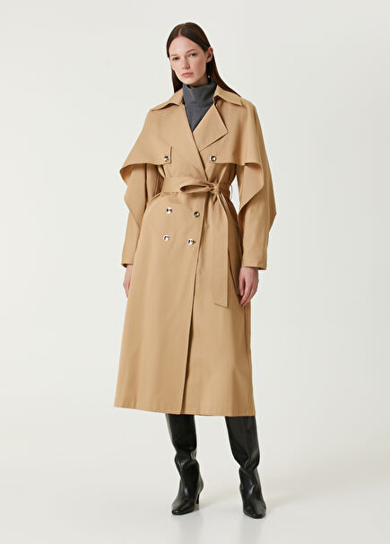 Camel Double-Breasted Trench Coat