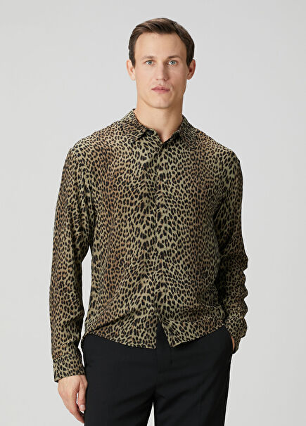 Kahverengi Leopar Desenli Gömlek