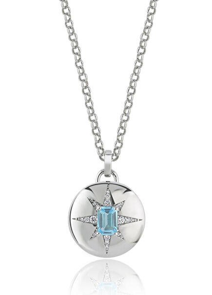 Diamond Blue Topaz Pırlanta Taşlı 14 Ayar Altın Kadın Kolye