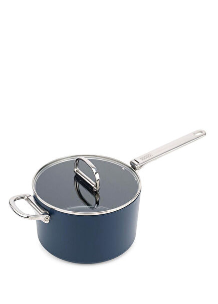 Space Blue Aluminum Saucepan with Glass Lid 23 cm