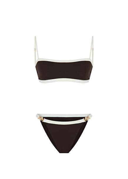 Luna Brunette Bia Logo Double Color Strapless Women's Bikini Set