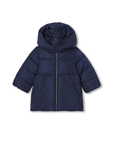 Hooded Navy Blue Baby Girl Puffer Jacket