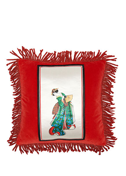 Fan-Patterned Women's Velvet Cushion 45x45 cm