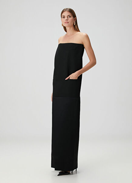 Black Wool Maxi Evening Dress